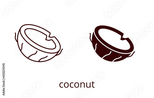 Coconut icon, line editable stroke and silhouette