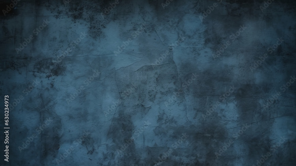 Background image of texture plaster on the wall in dark blue black tones in grunge style, Generative AI