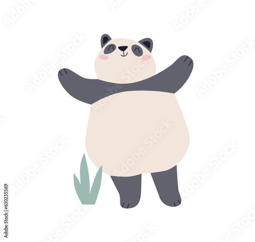 Cute happy panda in Scandinavian style. Funny kawaii adorable Chinese bear, c...