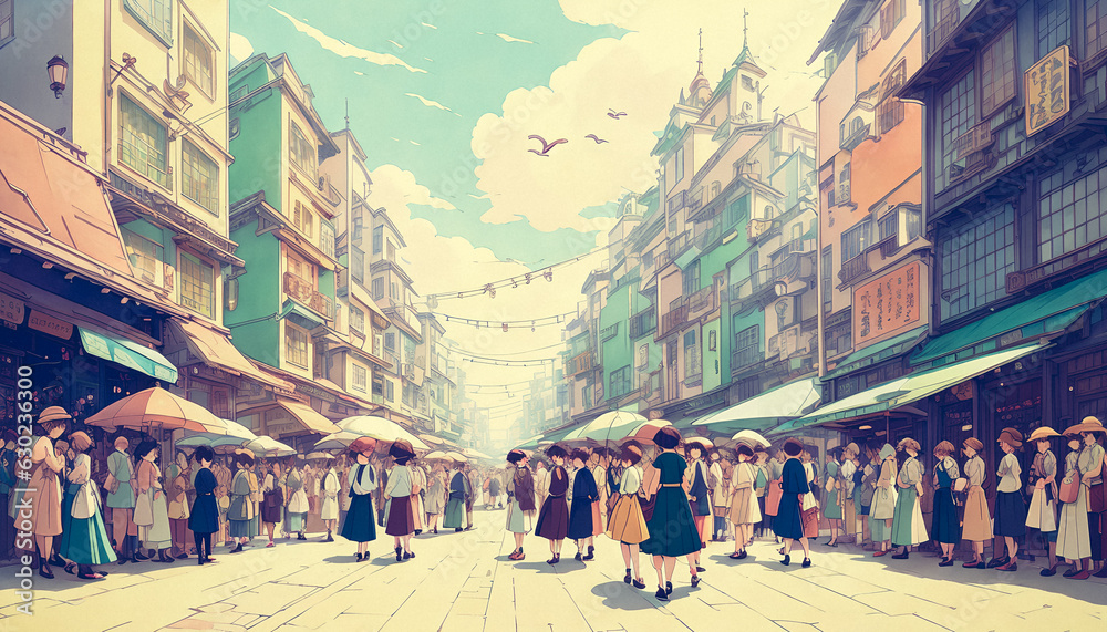 Fototapeta premium Crowd Crossing, Urban Street Scene. Generative AI.