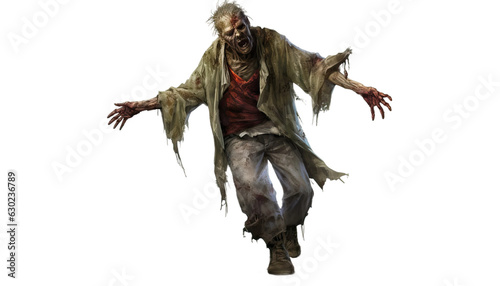 Zombie with tattered clothes and rotting flesh, limping toward you - Halloween zombie, undead, walking dead, zombie apocalypse