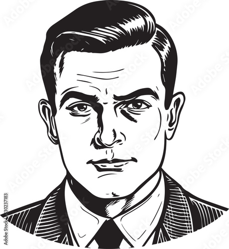 Hand-drawn Retro Man in business suit, Retro comics, American cartoon comic books and pulp novels black vector on a white background, illustration, vector, SVG 