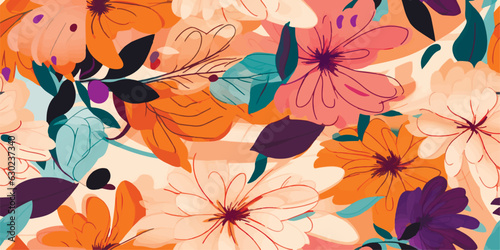 Beautiful trendy flower pattern. Big flowers. Fashionable template for design.