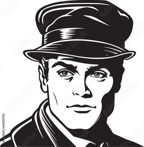 Hand-drawn Retro Man in hat , Retro comics, American cartoon comic books and pulp novels black vector on a white background, illustration, vector, SVG