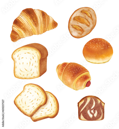 set of bread bakery watercolor