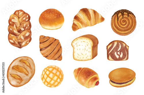 set of bread bakery watercolor