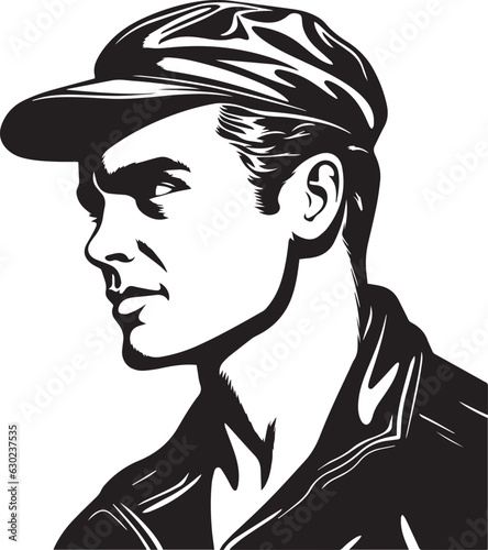 Hand-drawn Retro Man in hat , Retro comics, American cartoon comic books and pulp novels black vector on a white background, illustration, vector, SVG