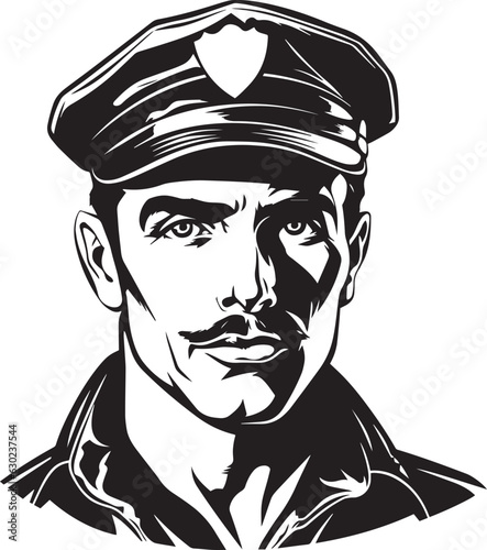 Hand-drawn Retro policeman  , Retro comics, American cartoon comic books and pulp novels black vector on a white background, illustration, vector, SVG