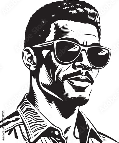 Hand-drawn Retro African man in a sunglasses , Retro comics, American cartoon comic books and pulp novels black vector on a white background, illustration, vector, SVG