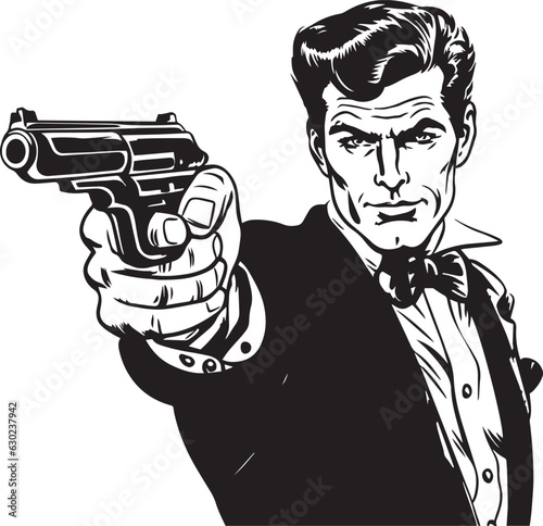 Hand-drawn Retro man hold gun , Retro comics, American cartoon comic books and pulp novels black vector on a white background, illustration, vector, SVG