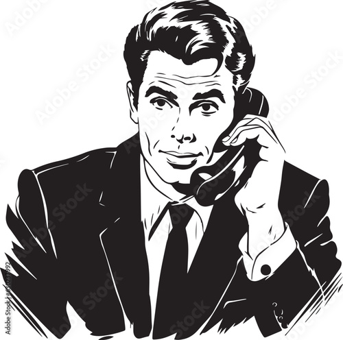 Hand-drawn Retro man speak a phone , Retro comics, American cartoon comic books and pulp novels black vector on a white background, illustration, vector, SVG