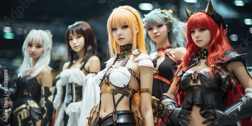 Cosplayer or cosplay posing for a group shot. Asian Cosplayer. Hand edited generative AI.