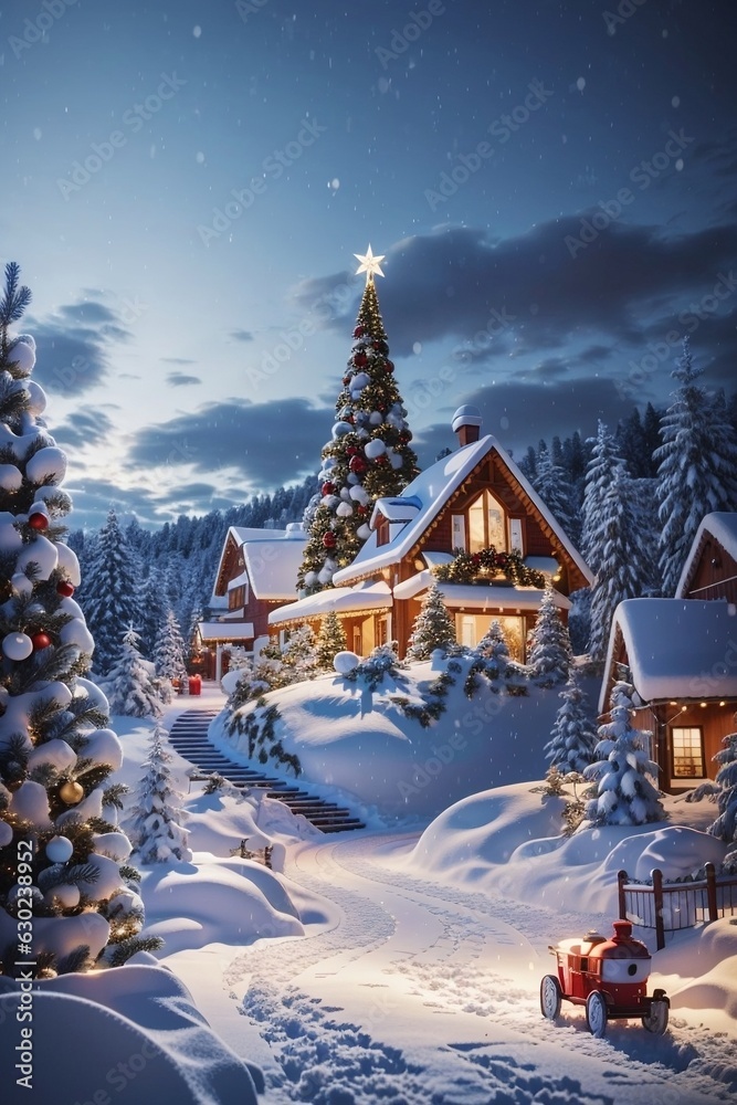 Fototapeta premium christmas house in the forest Generative AI