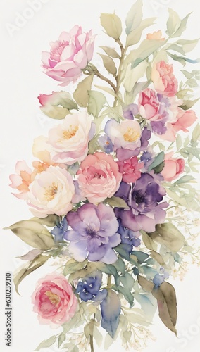 flower watercolor arrangement in white paper