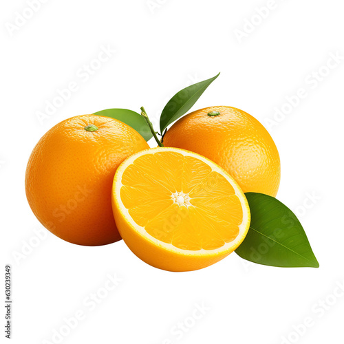 oranges with leaves slice on a transparent background  created with Generative AI