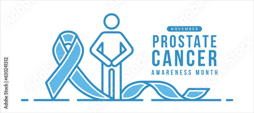 November, Prostate cancer awareness month text and line blue human holding hands on prostate sign stand on blue ribbon awareness sign vector design