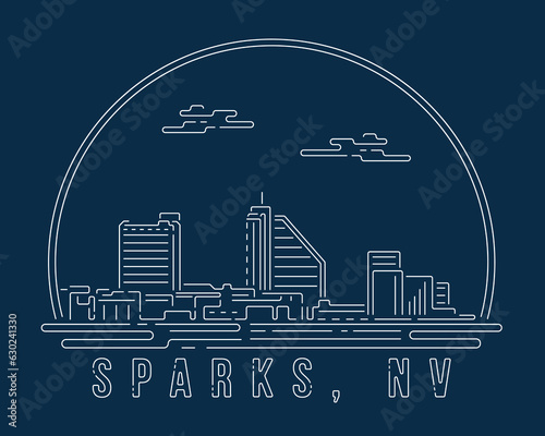 Sparks, Nevada - Cityscape with white abstract line corner curve modern style on dark blue background, building skyline city vector illustration design