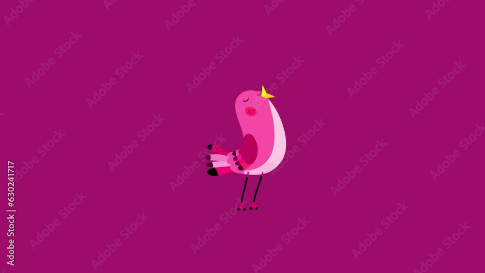 Nightingale bird pink cartoon animation character isolated singing. Blinking eyes seamless loop behaviour.
