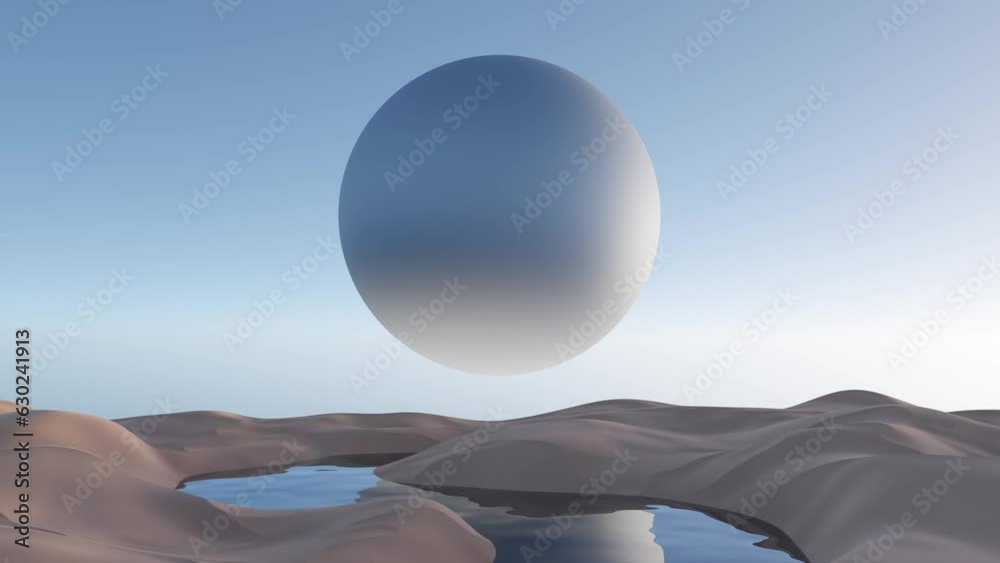 Round full moon rising over horizon. 3D render animation