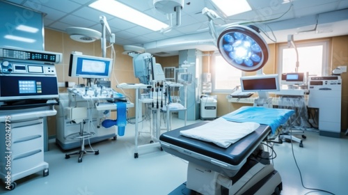 Modern operating room with medical equipment.