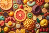 top view of fresh fruits neatly arranged for background. Generative AI.