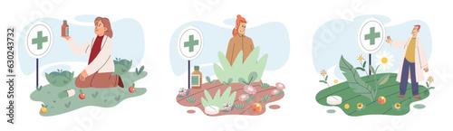 Herbal oils natural medicines. Scientist or doctor making alternative medicine herb, mortar, laboratory glassware plant in tube, flower. Doctor checking medicinal herbs. Herbal medicine. Drug research