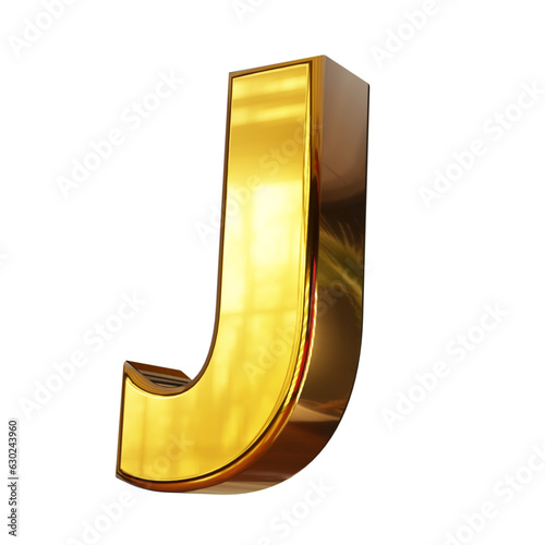 3D Letter J Gold Transparent Background, Golden Shiny Alphabet 3D Render