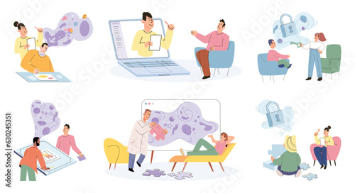 Counselling assistance of a psychologist. Patients problem. Psychologist has an individual meeting with her patient. Psychotherapists, psychologists work with mental health of clients, patients