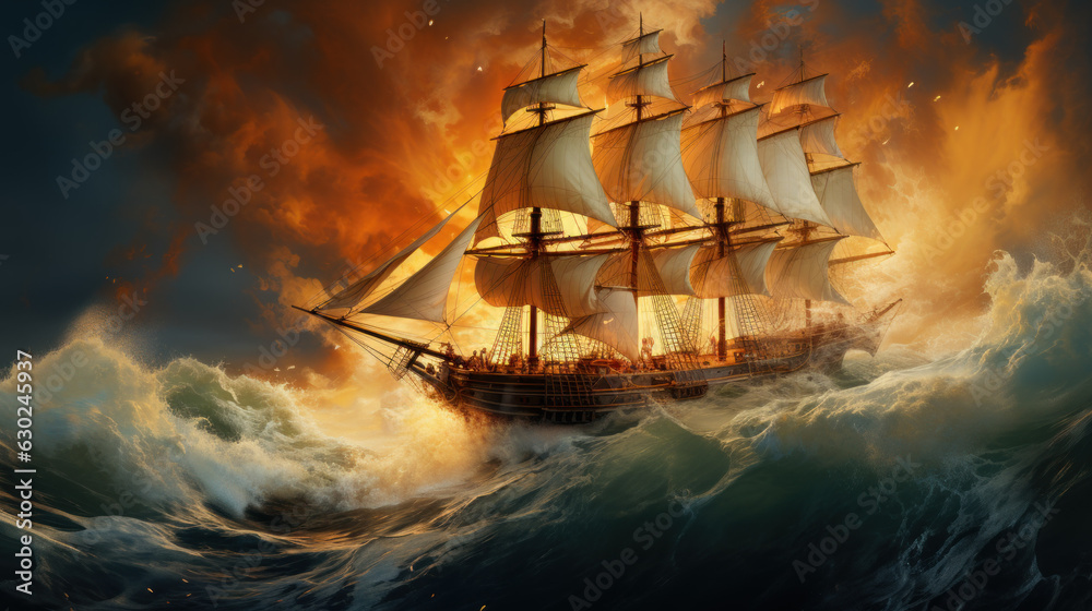 Obraz premium Pirate Ship created with generative AI technology