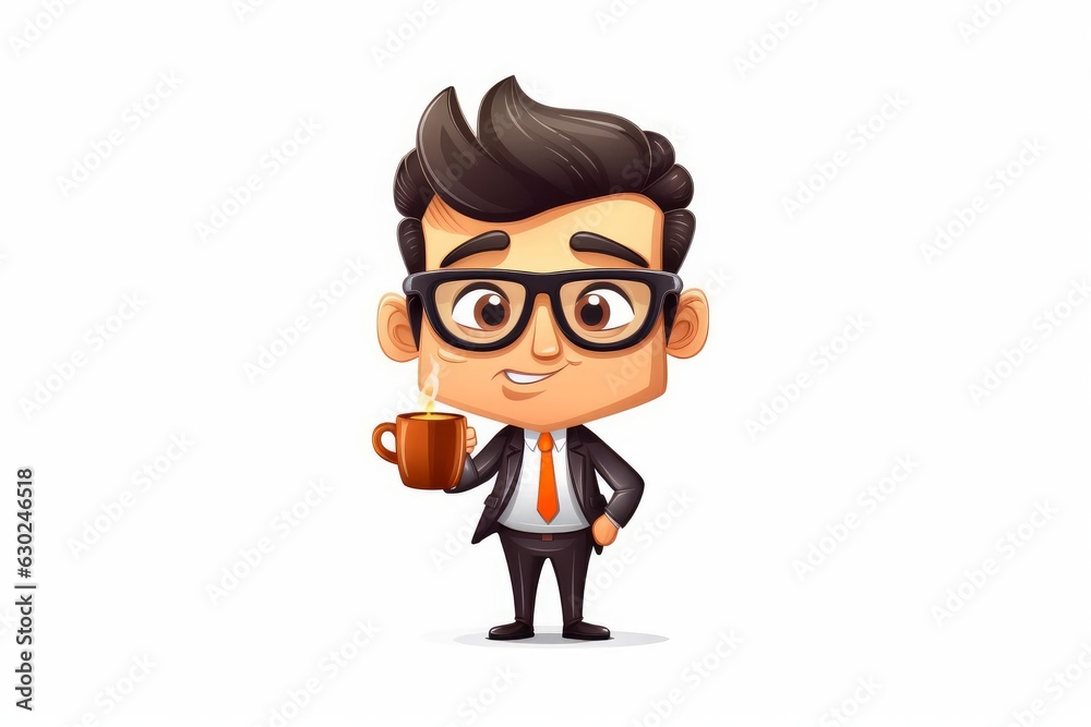 Business Coffee Mug on White Background in Cartoon Style. AI generated
