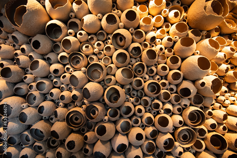 Clay pots decoration, textured background Clay pots decoration, textured background