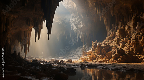 cave with stalactites and stalagmites Generative AI photo