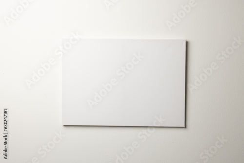 White canvas and copy space hanging in white wall background