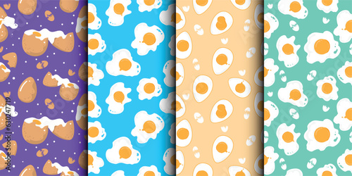 Set of Fried Eggs and Broken eggs seamless patterns.Breakfast background.Vector Seamless Fried Eggs Pattern or Wallpaper.