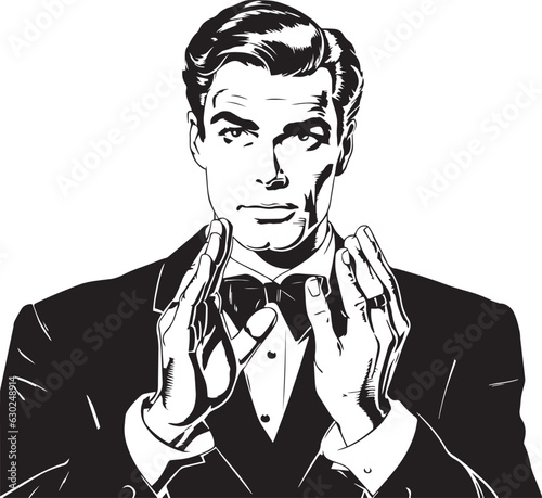 Hand-drawn Retro Man in business suit, Retro comics, American cartoon comic books and pulp novels black vector on a white background, illustration, vector, SVG