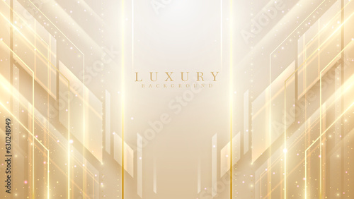Cream colored abstract luxury background with golden light effect decoration and bokeh. Vector illustration.