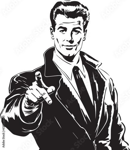 Hand-drawn Retro Man in business suit, Retro comics, American cartoon comic books and pulp novels black vector on a white background, illustration, vector, SVG