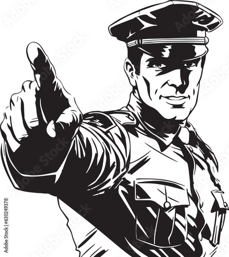 Hand-drawn Retro policeman , Retro comics, American cartoon comic books and pulp novels black vector on a white background, illustration, vector, SVG