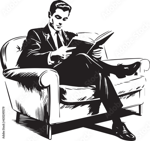 Hand-drawn Retro man is sitting on the couch , Retro comics, American cartoon comic books and pulp novels black vector on a white background, illustration, vector, SVG