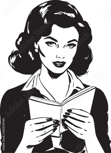 Hand-drawn Retro woman read book , Retro comics, American cartoon comic books and pulp novels black vector on a white background, illustration, vector, SVG