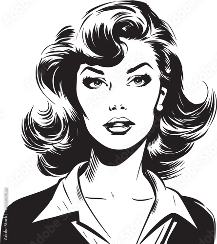 Hand-drawn Retro Woman, Retro comics, American cartoon comic books and pulp novels black vector on a white background, illustration, vector, SVG