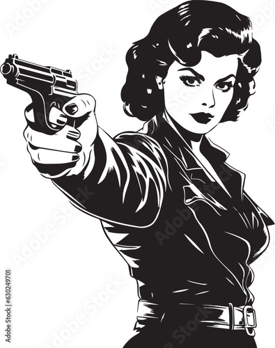 Hand-drawn Retro woman hold gun , Retro comics, American cartoon comic books and pulp novels black vector on a white background, illustration, vector, SVG