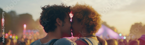 LGBT couple in love moments, Music festival, Happiness Life concept.