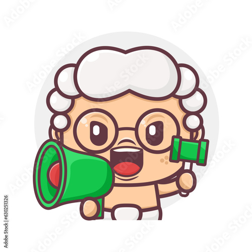 cute baby judge cartoon with megaphone