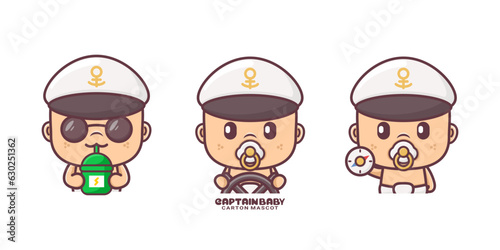 cute captain baby cartoon mascot