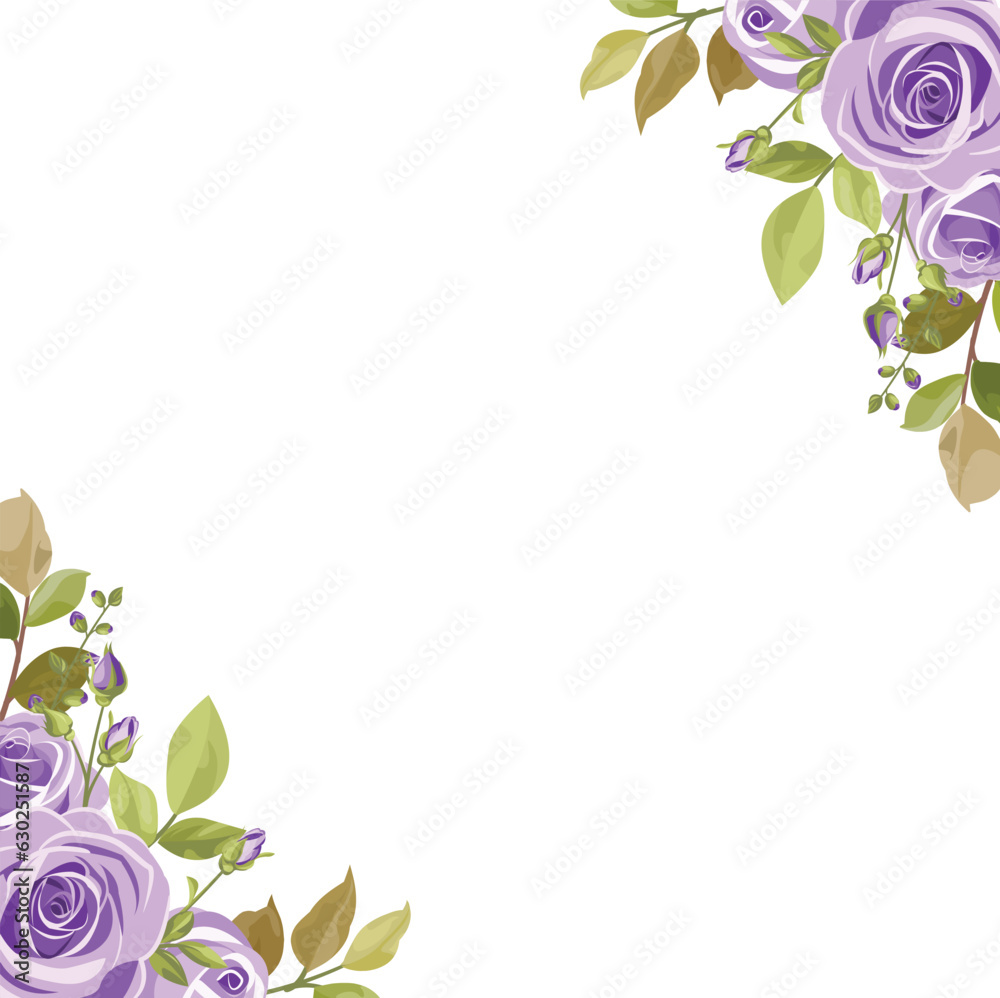rose border, wedding bouquet with beautiful purple roses