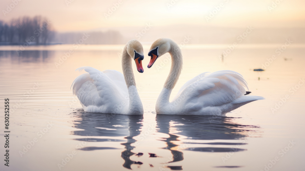 A pair of swans are dancing on the lake. They lean on each other. Their feathers are as white as snow. They look very elegant against the lake. A pair of swans are dancing on the lake. They lean on each other. Their feathers are as white as snow. They look very elegant against the lake.