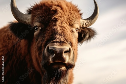 American bison head closeup.
