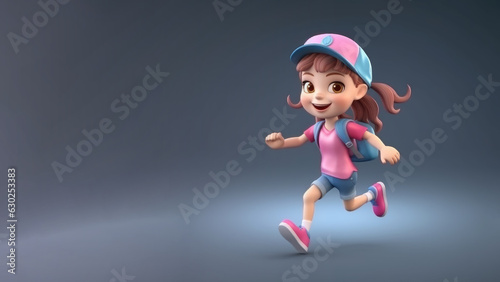 Happy girl wearing hat and backpack is walking