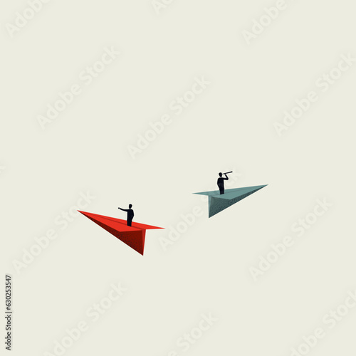 Opposite business direction vector concept. Symbol of strategy, struggle, comparison, dispute. Minimal illustration.